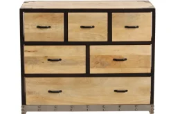 Commode industrielle en bois manguier massif et métal noir 6 tiroirs L99 cm INDUSTRIA