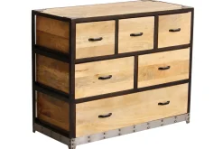 Commode industrielle en bois manguier massif et métal noir 6 tiroirs L99 cm INDUSTRIA