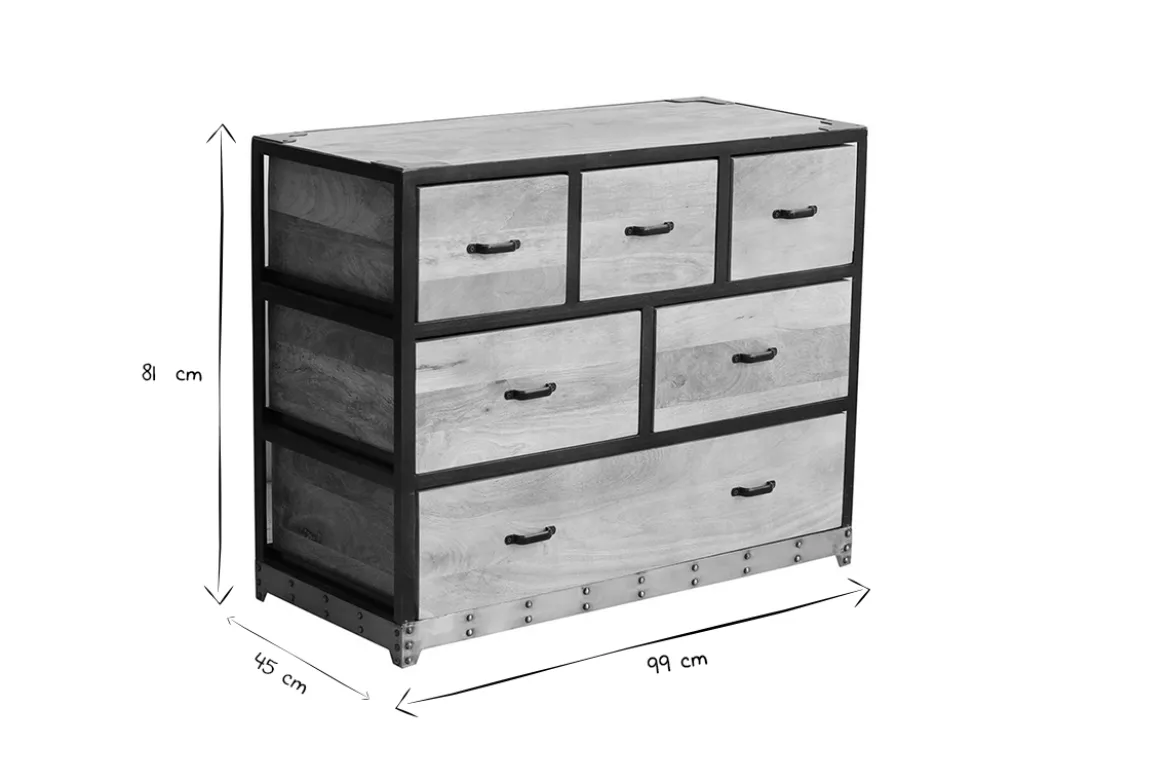 Commode industrielle en bois manguier massif et métal noir 6 tiroirs L99 cm INDUSTRIA