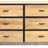 Commode industrielle en bois manguier massif et métal noir 6 tiroirs L130 cm INDUSTRIA
