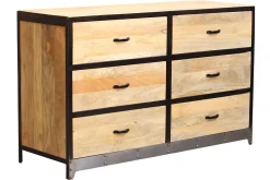 Commode industrielle en bois manguier massif et métal noir 6 tiroirs L130 cm INDUSTRIA
