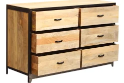 Commode industrielle en bois manguier massif et métal noir 6 tiroirs L130 cm INDUSTRIA