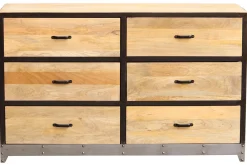 Commode industrielle en bois manguier massif et métal noir 6 tiroirs L130 cm INDUSTRIA