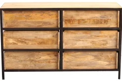 Commode industrielle en bois manguier massif et métal noir 6 tiroirs L130 cm INDUSTRIA