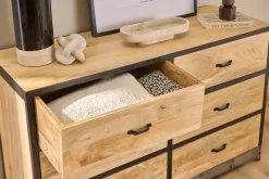 Commode industrielle en bois manguier massif et métal noir 6 tiroirs L130 cm INDUSTRIA