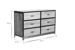Commode industrielle en bois manguier massif et métal noir 6 tiroirs L130 cm INDUSTRIA