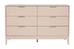 Commode rose poudré et métal doré 6 tiroirs L120 cm GIANA