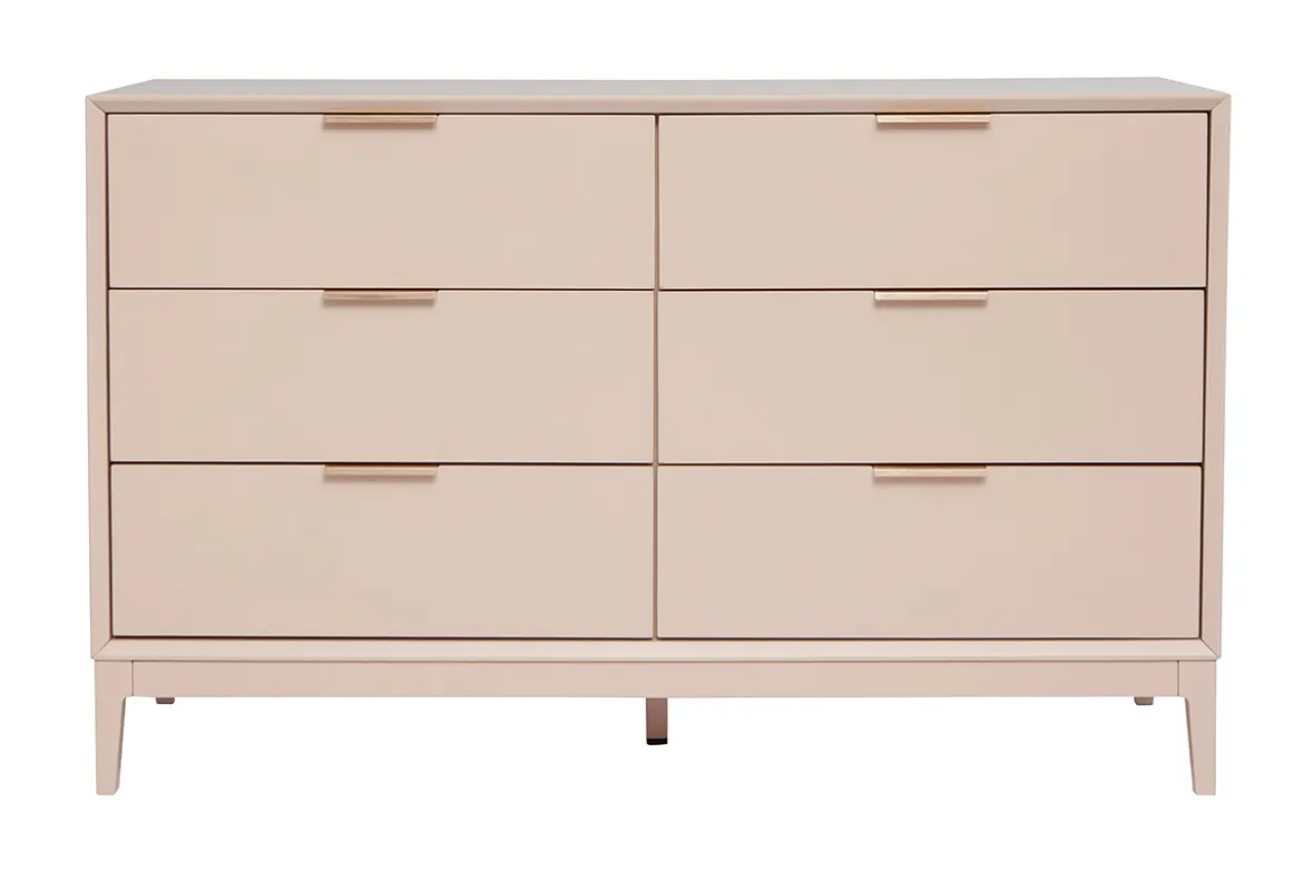 Commode rose poudré et métal doré 6 tiroirs L120 cm GIANA