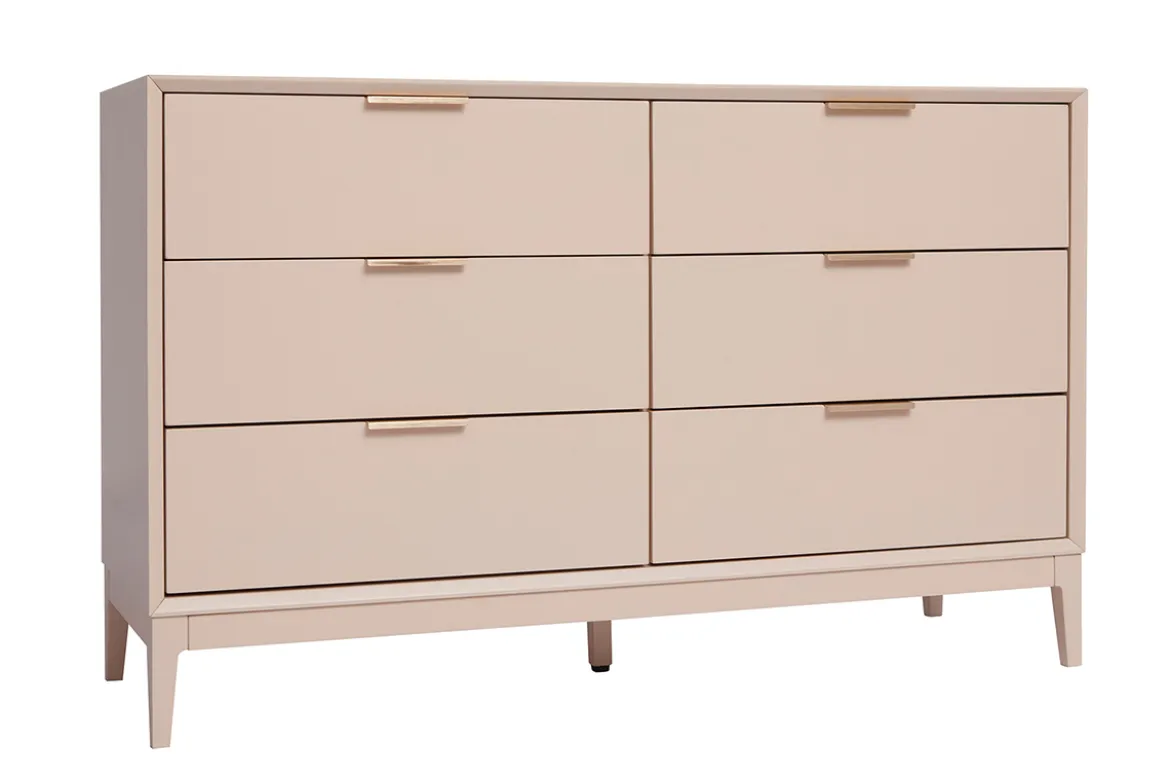 Commode rose poudré et métal doré 6 tiroirs L120 cm GIANA