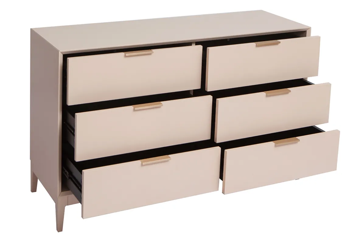 Commode rose poudré et métal doré 6 tiroirs L120 cm GIANA
