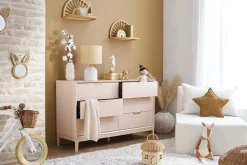 Commode rose poudré et métal doré 6 tiroirs L120 cm GIANA