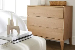 Commode scandinave en bois clair chêne 3 tiroirs L80 cm FREDDY