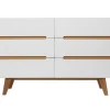 Commode scandinave finition blanc laqué brillant 6 tiroirs L160 cm MELKA