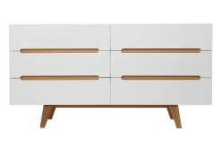 Commode scandinave finition blanc laqué brillant 6 tiroirs L160 cm MELKA