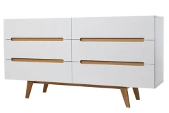 Commode scandinave finition blanc laqué brillant 6 tiroirs L160 cm MELKA