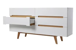 Commode scandinave finition blanc laqué brillant 6 tiroirs L160 cm MELKA