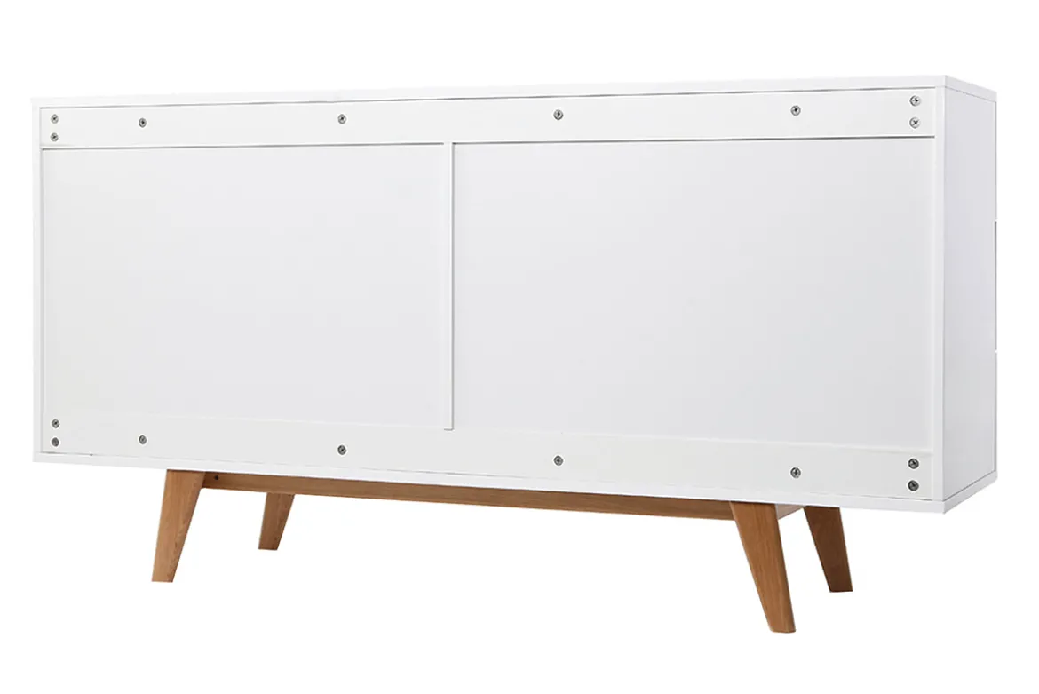 Commode scandinave finition blanc laqué brillant 6 tiroirs L160 cm MELKA