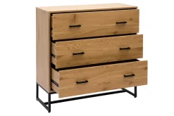 Commode 3 tiroirs finition bois clair chêne et métal noir L100 cm LOVATO