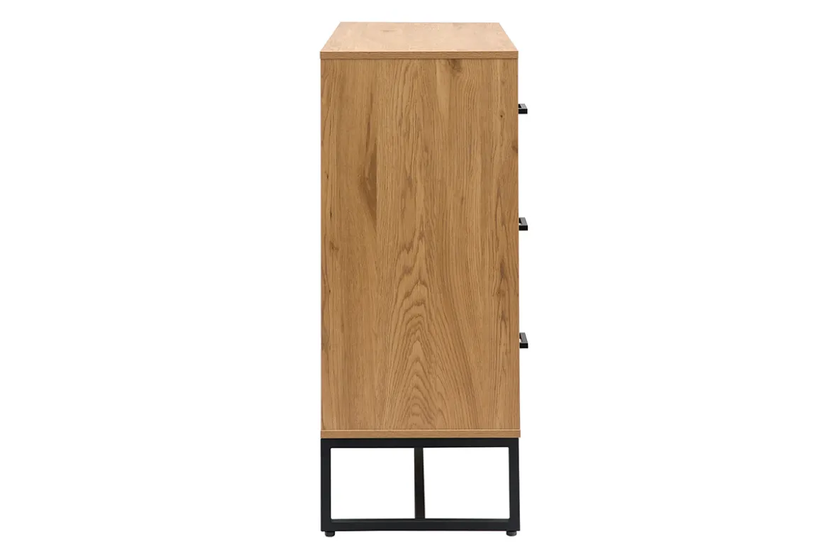 Commode 3 tiroirs finition bois clair chêne et métal noir L100 cm LOVATO