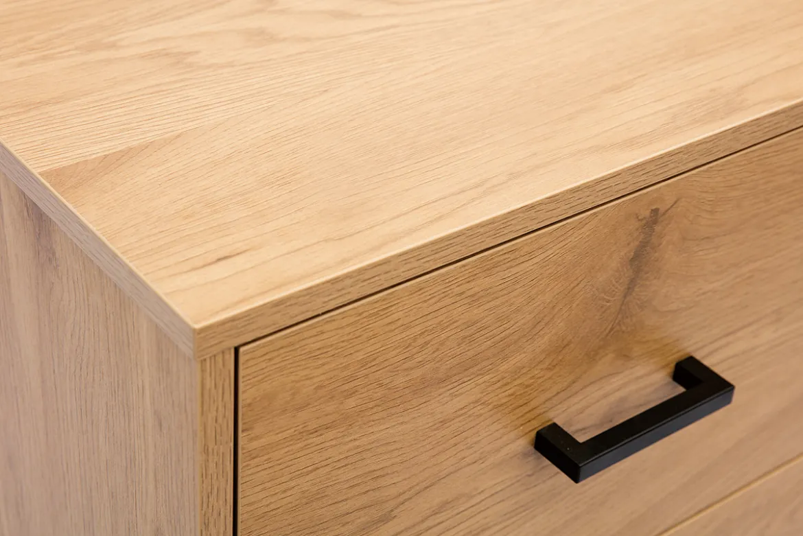 Commode 3 tiroirs finition bois clair chêne et métal noir L100 cm LOVATO