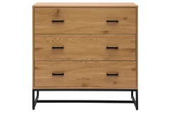 Commode 3 tiroirs finition bois clair chêne et métal noir L100 cm LOVATO