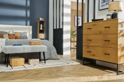 Commode 3 tiroirs finition bois clair chêne et métal noir L100 cm LOVATO