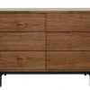 Commode vintage bois foncé noyer et métal noir 6 tiroirs L120 cm MANNY