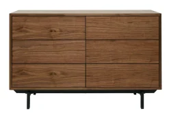Commode vintage bois foncé noyer et métal noir 6 tiroirs L120 cm MANNY