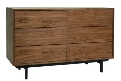 Commode vintage bois foncé noyer et métal noir 6 tiroirs L120 cm MANNY