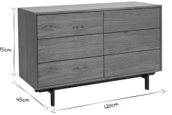 Commode vintage bois foncé noyer et métal noir 6 tiroirs L120 cm MANNY