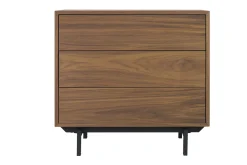 Commode vintage en bois foncé noyer et métal noir 3 tiroirs L81 cm MANNY