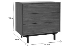 Commode vintage en bois foncé noyer et métal noir 3 tiroirs L81 cm MANNY