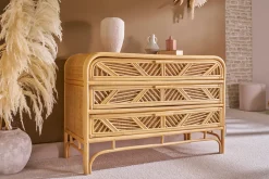 Commode vintage en rotin 3 tiroirs L120 cm GALON