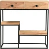 Console avec rangements 2 tiroirs en bois massif et métal noir L80 cm GRENELLE