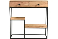 Console avec rangements 2 tiroirs en bois massif et métal noir L80 cm GRENELLE