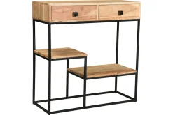 Console avec rangements 2 tiroirs en bois massif et métal noir L80 cm GRENELLE