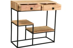 Console avec rangements 2 tiroirs en bois massif et métal noir L80 cm GRENELLE