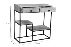 Console avec rangements 2 tiroirs en bois massif et métal noir L80 cm GRENELLE