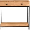 Console avec rangements 2 tiroirs en bois massif et métal noir L80 cm AXELLE
