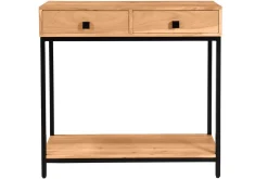 Console avec rangements 2 tiroirs en bois massif et métal noir L80 cm AXELLE