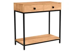 Console avec rangements 2 tiroirs en bois massif et métal noir L80 cm AXELLE