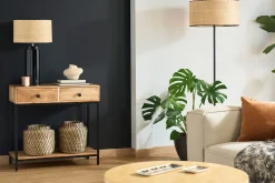 Console avec rangements 2 tiroirs en bois massif et métal noir L80 cm AXELLE