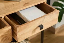 Console avec rangements 2 tiroirs en bois massif et métal noir L80 cm AXELLE