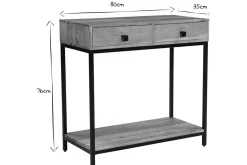 Console avec rangements 2 tiroirs en bois massif et métal noir L80 cm AXELLE