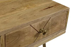 Console avec rangements 3 tiroirs en bois manguier massif gravé et métal doré L120 cm LINIUM