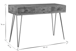 Console avec rangements 3 tiroirs en bois manguier massif gravé et métal doré L120 cm LINIUM