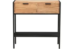Console avec rangements 2 tiroirs en bois massif et métal noir L80 cm ARTHUS