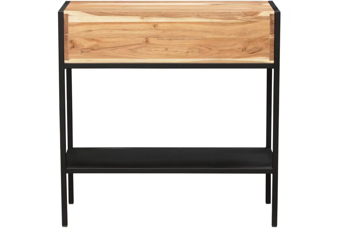 Console avec rangements 2 tiroirs en bois massif et métal noir L80 cm ARTHUS