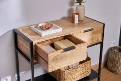 Console avec rangements 2 tiroirs en bois massif et métal noir L80 cm ARTHUS