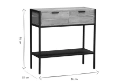Console avec rangements 2 tiroirs en bois massif et métal noir L80 cm ARTHUS